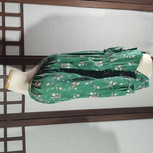 Rebecca Taylor Green Floral Silk Blouse Sz 8 - Picture 9 of 11